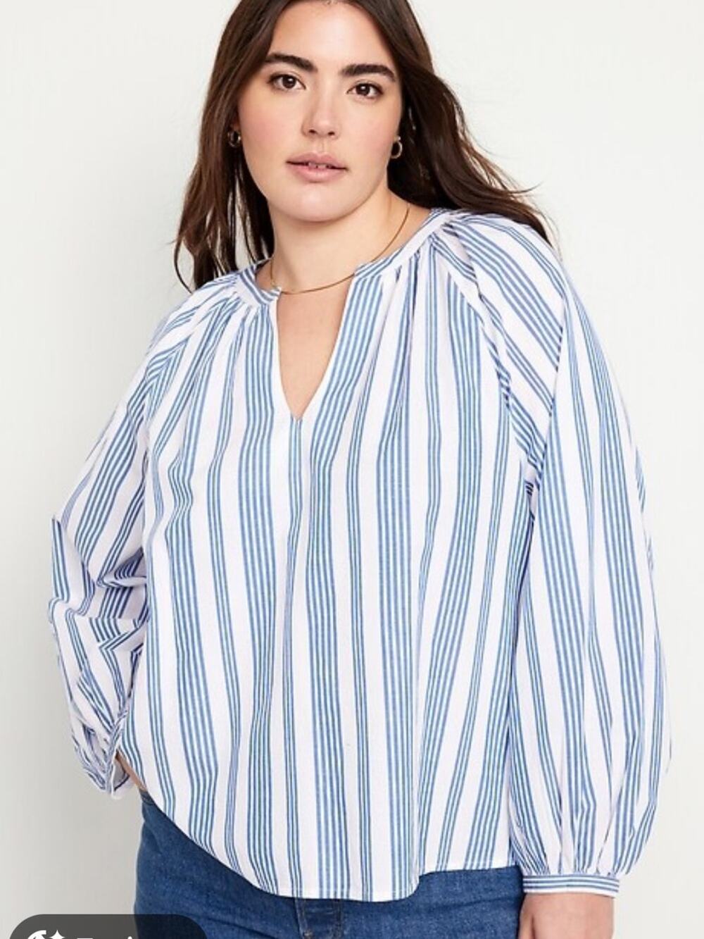 Old Navy 100% Cotton Striped Long Sleeved Split Neck Blouse XXL
